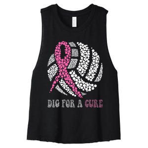 Dig For A Cure Breast Cancer Awareness Volleyball Pink Out Women's Racerback Cropped Tank