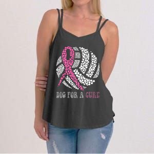 Dig For A Cure Breast Cancer Awareness Volleyball Pink Out Women's Strappy Tank