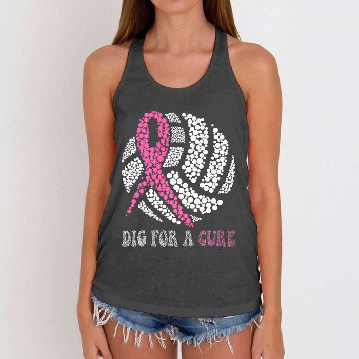 Dig For A Cure Breast Cancer Awareness Volleyball Pink Out Women's Knotted Racerback Tank