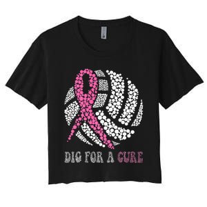 Dig For A Cure Breast Cancer Awareness Volleyball Pink Out Women's Crop Top Tee