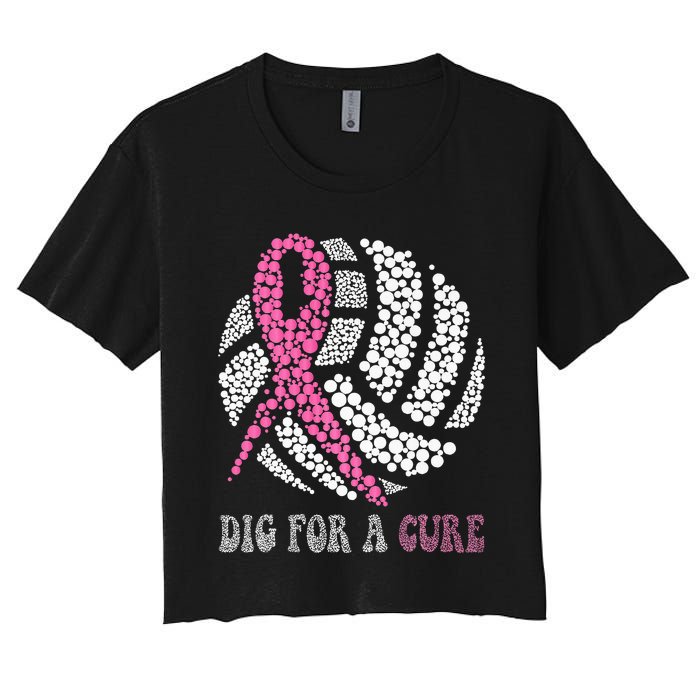 Dig For A Cure Breast Cancer Awareness Volleyball Pink Out Women's Crop Top Tee