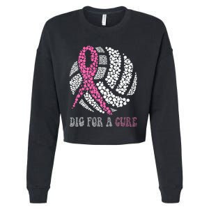 Dig For A Cure Breast Cancer Awareness Volleyball Pink Out Cropped Pullover Crew