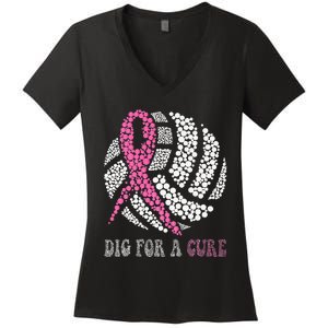 Dig For A Cure Breast Cancer Awareness Volleyball Pink Out Women's V-Neck T-Shirt