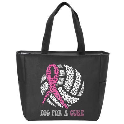 Dig For A Cure Breast Cancer Awareness Volleyball Pink Out Zip Tote Bag