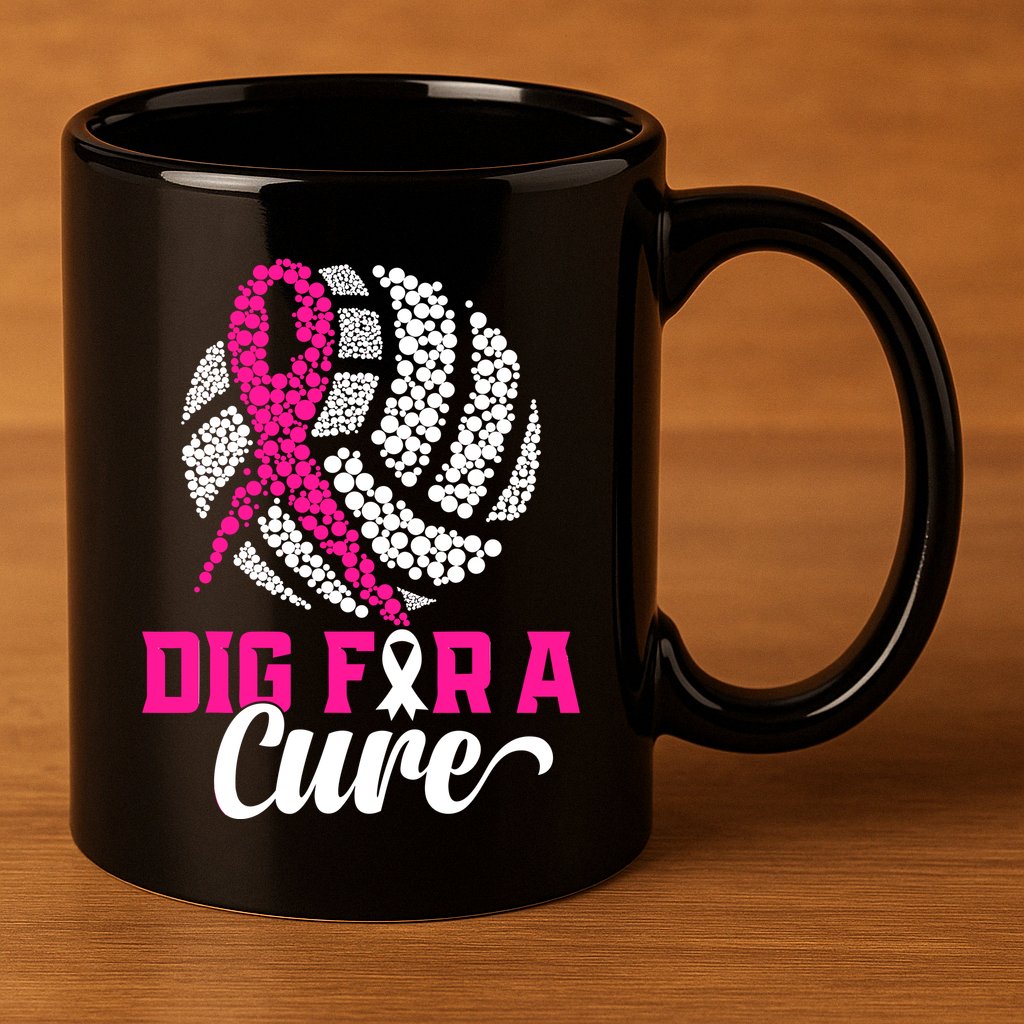 Dig For A Cure Breast Cancer Awareness Volleyball Pink Out 11oz C Handle Ceramic Mug
