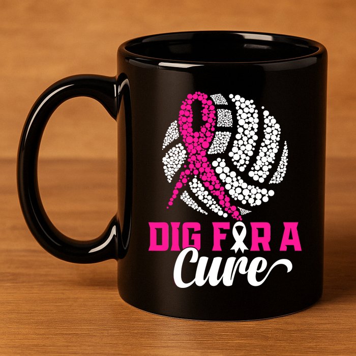 Dig For A Cure Breast Cancer Awareness Volleyball Pink Out 11oz C Handle Ceramic Mug