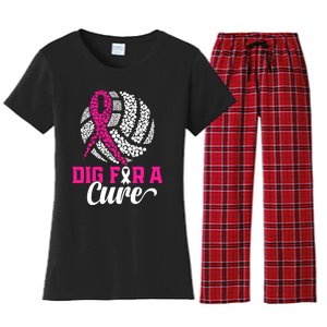 Dig For A Cure Breast Cancer Awareness Volleyball Pink Out Women's Flannel Pajama Set