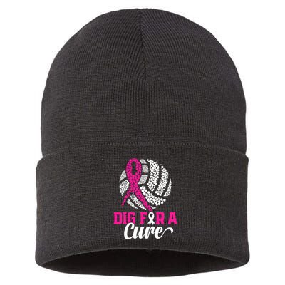 Dig For A Cure Breast Cancer Awareness Volleyball Pink Out Sustainable Knit Beanie