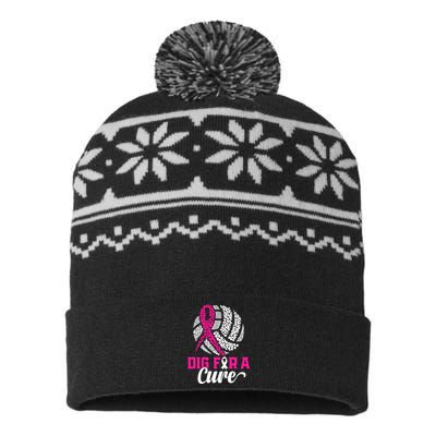 Dig For A Cure Breast Cancer Awareness Volleyball Pink Out USA-Made Snowflake Beanie