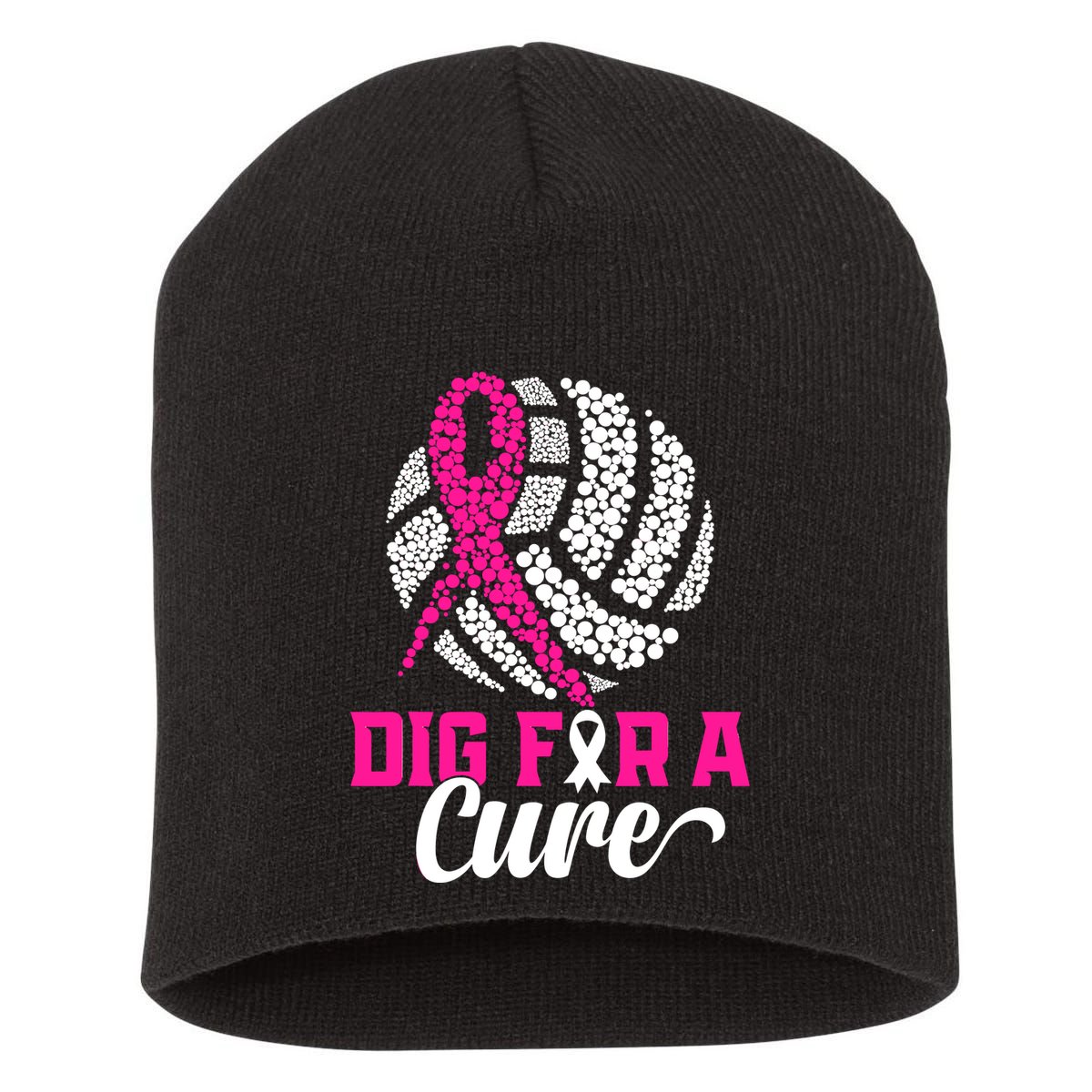 Dig For A Cure Breast Cancer Awareness Volleyball Pink Out Short Acrylic Beanie