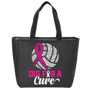 Dig For A Cure Breast Cancer Awareness Volleyball Pink Out Zip Tote Bag