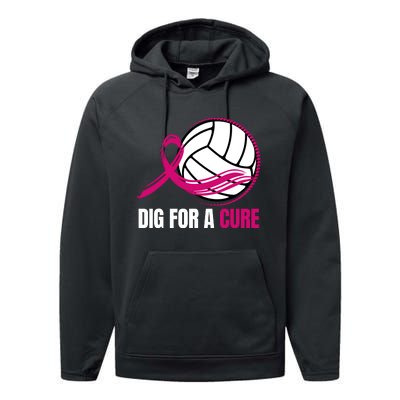 Dig For A Cure Breast Cancer Awareness Volleyball Pink Out Performance Fleece Hoodie