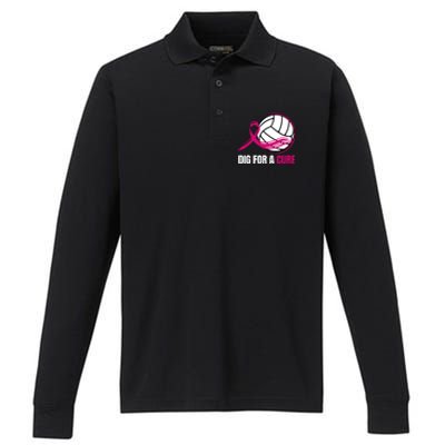 Dig For A Cure Breast Cancer Awareness Volleyball Pink Out Performance Long Sleeve Polo