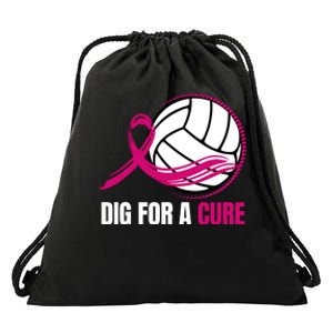 Dig For A Cure Breast Cancer Awareness Volleyball Pink Out Drawstring Bag