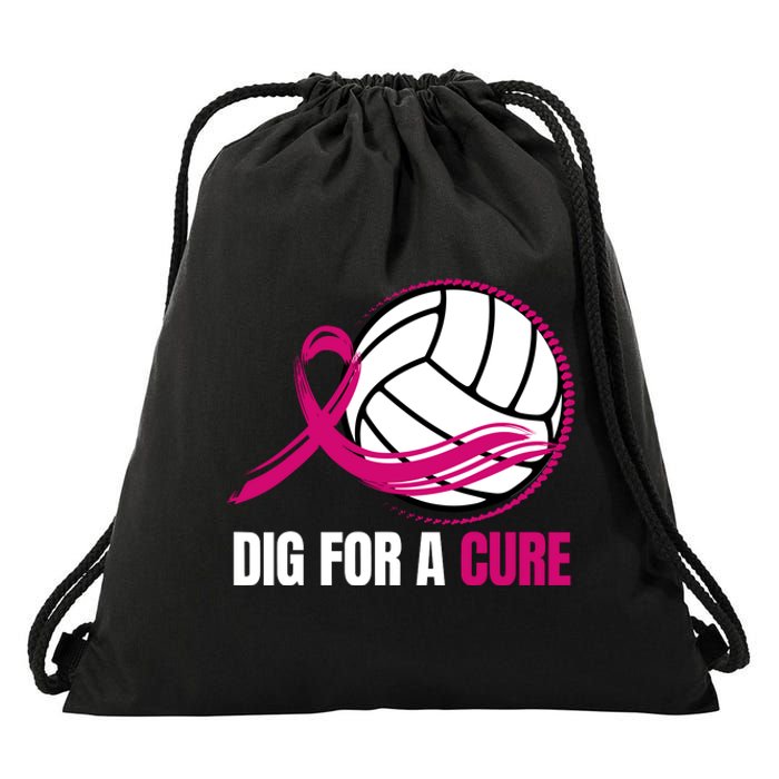 Dig For A Cure Breast Cancer Awareness Volleyball Pink Out Drawstring Bag