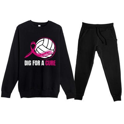 Dig For A Cure Breast Cancer Awareness Volleyball Pink Out Premium Crewneck Sweatsuit Set