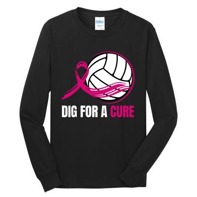 Dig For A Cure Breast Cancer Awareness Volleyball Pink Out Tall Long Sleeve T-Shirt