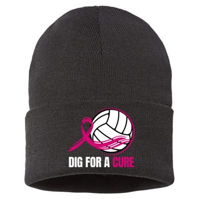 Dig For A Cure Breast Cancer Awareness Volleyball Pink Out Sustainable Knit Beanie