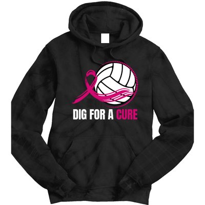 Dig For A Cure Breast Cancer Awareness Volleyball Pink Out Tie Dye Hoodie