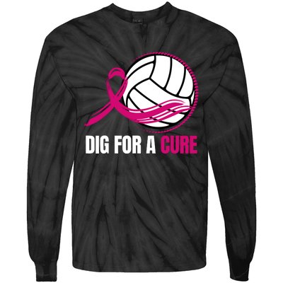 Dig For A Cure Breast Cancer Awareness Volleyball Pink Out Tie-Dye Long Sleeve Shirt