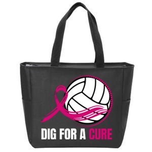 Dig For A Cure Breast Cancer Awareness Volleyball Pink Out Zip Tote Bag