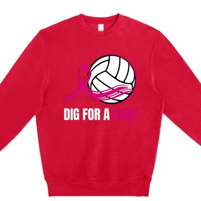 Dig For A Cure Breast Cancer Awareness Volleyball Pink Out Premium Crewneck Sweatshirt