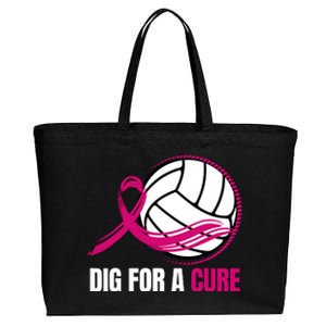 Dig For A Cure Breast Cancer Awareness Volleyball Pink Out Cotton Canvas Jumbo Tote