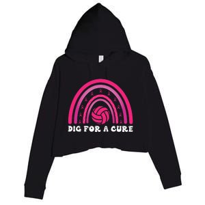 Dig For A Cure Breast Cancer Awareness Volleyball Pink Out Crop Fleece Hoodie