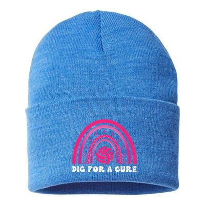 Dig For A Cure Breast Cancer Awareness Volleyball Pink Out Sustainable Knit Beanie