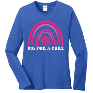 Dig For A Cure Breast Cancer Awareness Volleyball Pink Out Ladies Long Sleeve Shirt