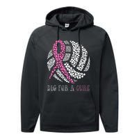 Dig For A Cure Breast Cancer Awareness Volleyball Pink Out Performance Fleece Hoodie