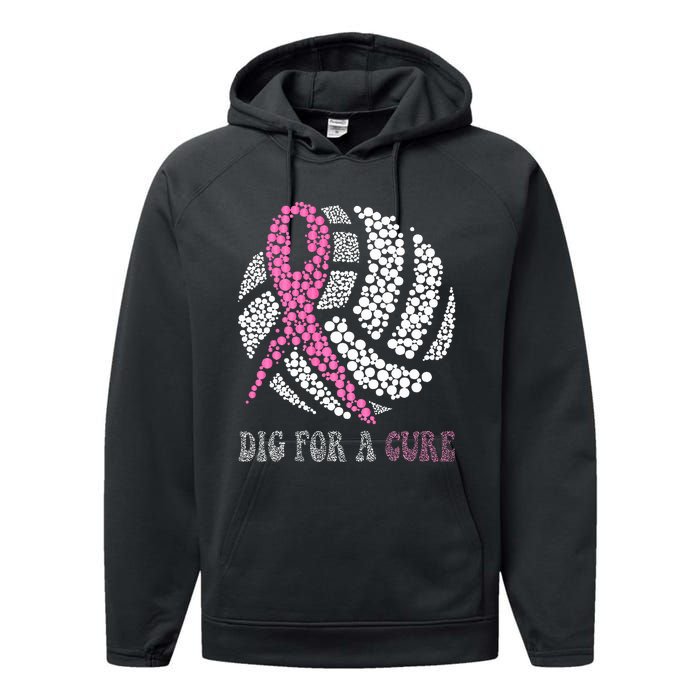 Dig For A Cure Breast Cancer Awareness Volleyball Pink Out Performance Fleece Hoodie