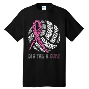 Dig For A Cure Breast Cancer Awareness Volleyball Pink Out Tall T-Shirt