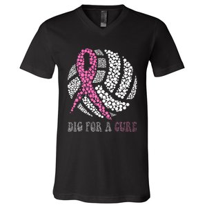 Dig For A Cure Breast Cancer Awareness Volleyball Pink Out V-Neck T-Shirt