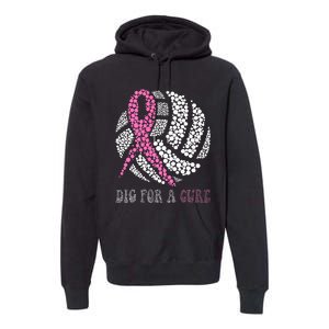 Dig For A Cure Breast Cancer Awareness Volleyball Pink Out Premium Hoodie