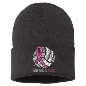 Dig For A Cure Breast Cancer Awareness Volleyball Pink Out Sustainable Knit Beanie