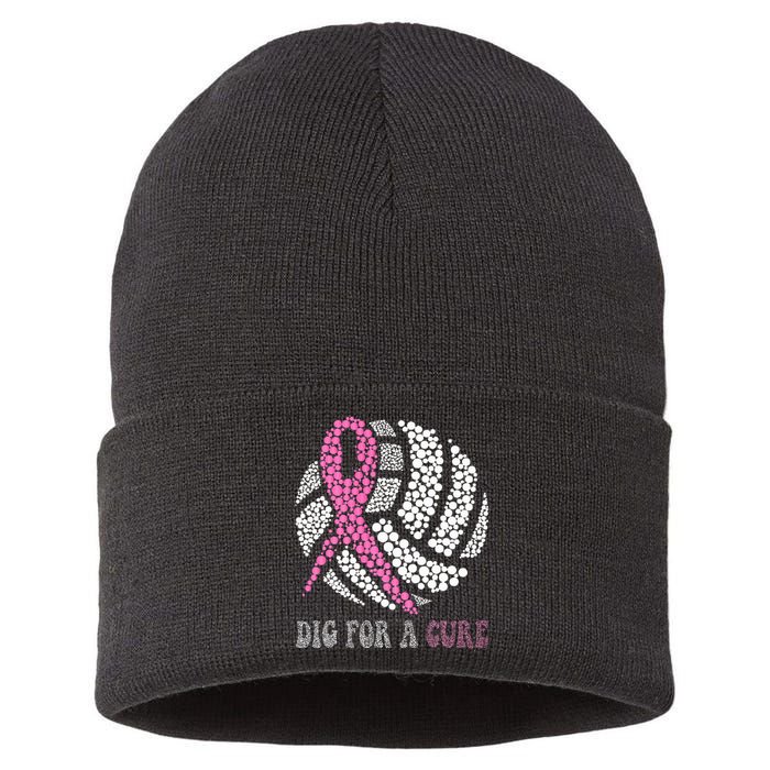 Dig For A Cure Breast Cancer Awareness Volleyball Pink Out Sustainable Knit Beanie