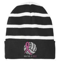 Dig For A Cure Breast Cancer Awareness Volleyball Pink Out Striped Beanie with Solid Band