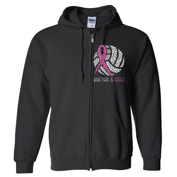 Dig For A Cure Breast Cancer Awareness Volleyball Pink Out Full Zip Hoodie