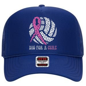 Dig For A Cure Breast Cancer Awareness Volleyball Pink Out High Crown Mesh Back Trucker Hat