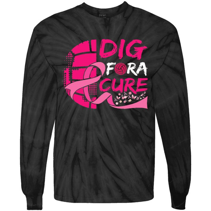 Dig For A Cure Breast Cancer Awareness Volleyball Tie-Dye Long Sleeve Shirt