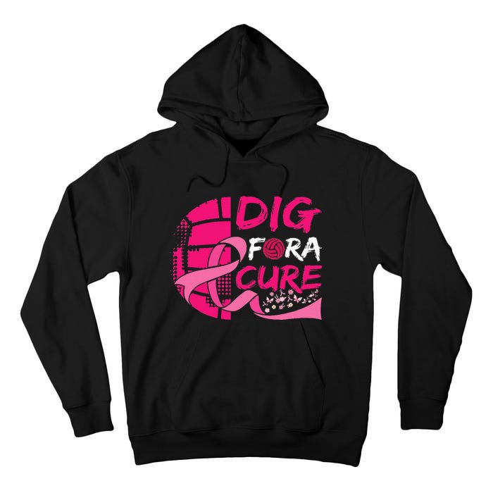 Dig For A Cure Breast Cancer Awareness Volleyball Tall Hoodie