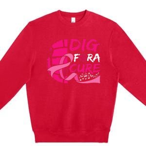 Dig For A Cure Breast Cancer Awareness Volleyball Premium Crewneck Sweatshirt