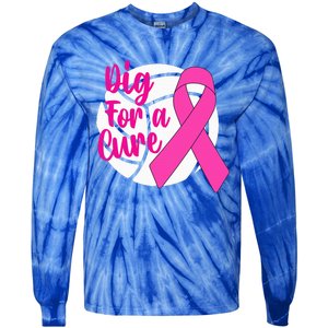 Dig For A Cure Breast Cancer Awareness Volleyball Pink Out Tie-Dye Long Sleeve Shirt