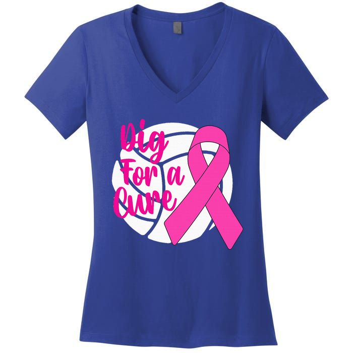 Dig For A Cure Breast Cancer Awareness Volleyball Pink Out Women's V-Neck T-Shirt