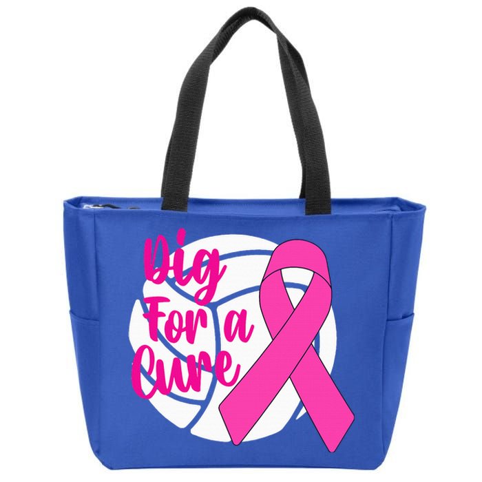 Dig For A Cure Breast Cancer Awareness Volleyball Pink Out Zip Tote Bag