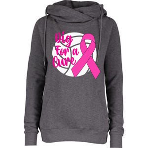 Dig For A Cure Breast Cancer Awareness Volleyball Pink Out Womens Funnel Neck Pullover Hood