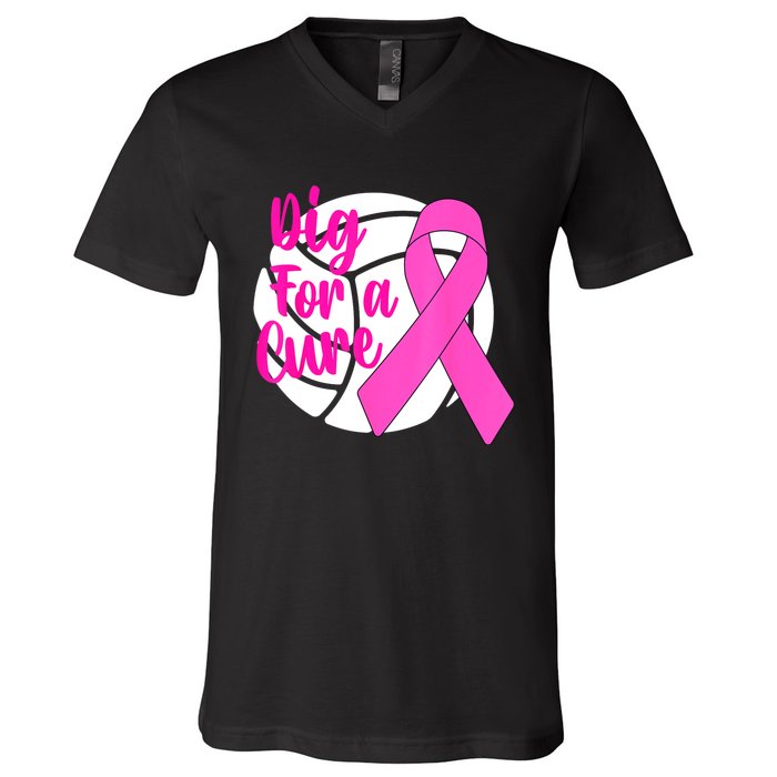 Dig For A Cure Breast Cancer Awareness Volleyball Pink Out V-Neck T-Shirt