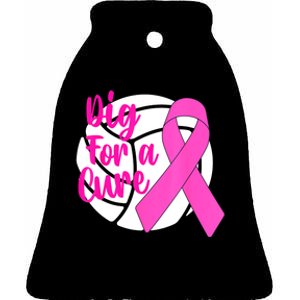 Dig For A Cure Breast Cancer Awareness Volleyball Pink Out Ceramic Bell Ornament