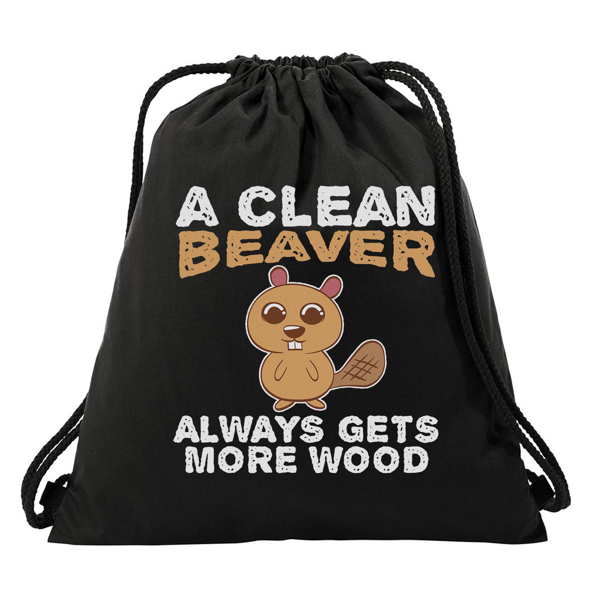 Dirty Funny Adult Clean Beaver Wood Drawstring Bag